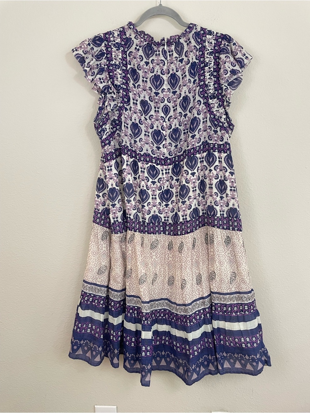 Sea New York Brigitte Border Midi Dress Purple and Cream Boho Tiered Size XL - Picture 8 of 10